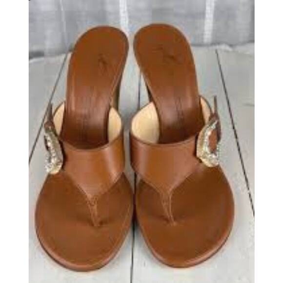 Vicini Giuseppe Zanotti NEW Italy Made Womens 8 B 38 Leather Heeled Thongs Shoes - Picture 2 of 14